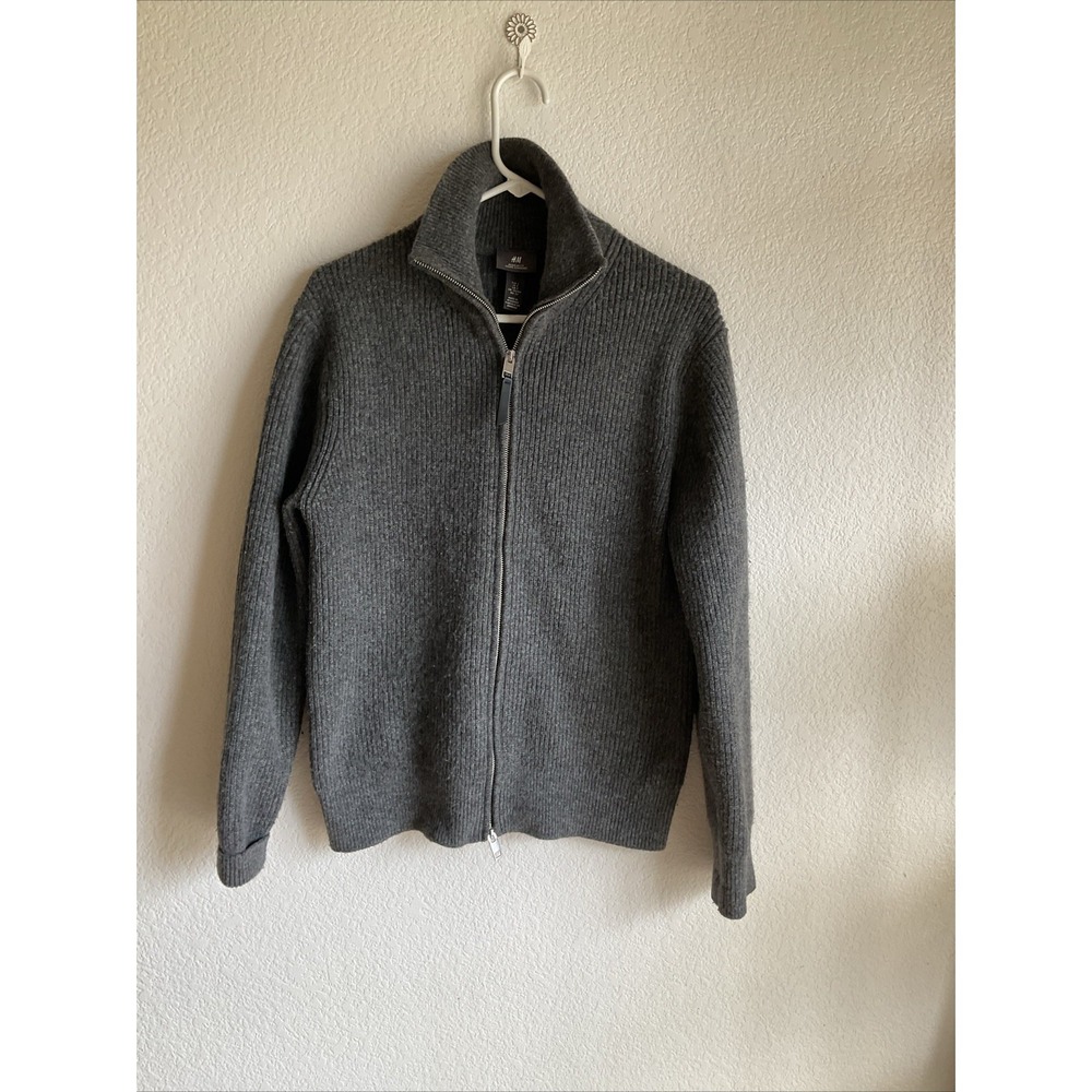 H&M Dark Gray Full Zip Men's Sweater Cardigan Size Small Academia